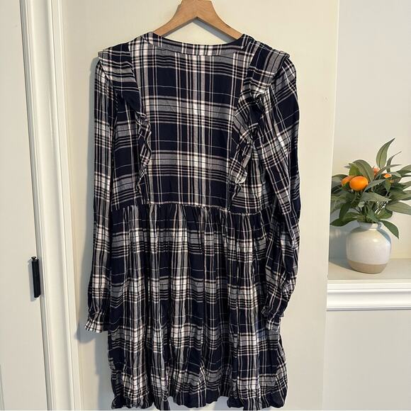 LOFT Blue Pink Plaid Long Sleeve Mini Dress XS - Picture 9 of 9